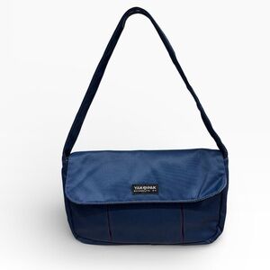 Yak Pak Blue Nylon Shoulder Bag Brooklyn NY Logo Flap Zip Pocket Casual